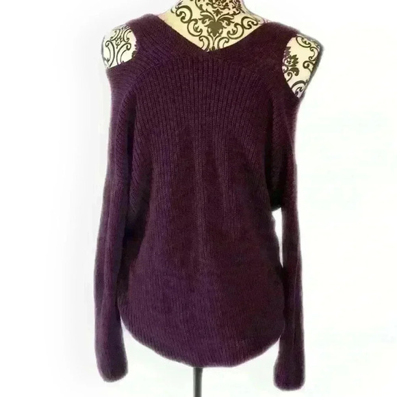 Plum Cold-Shoulder Cut-out Knit Sweater, SP - Picture 3 of 6